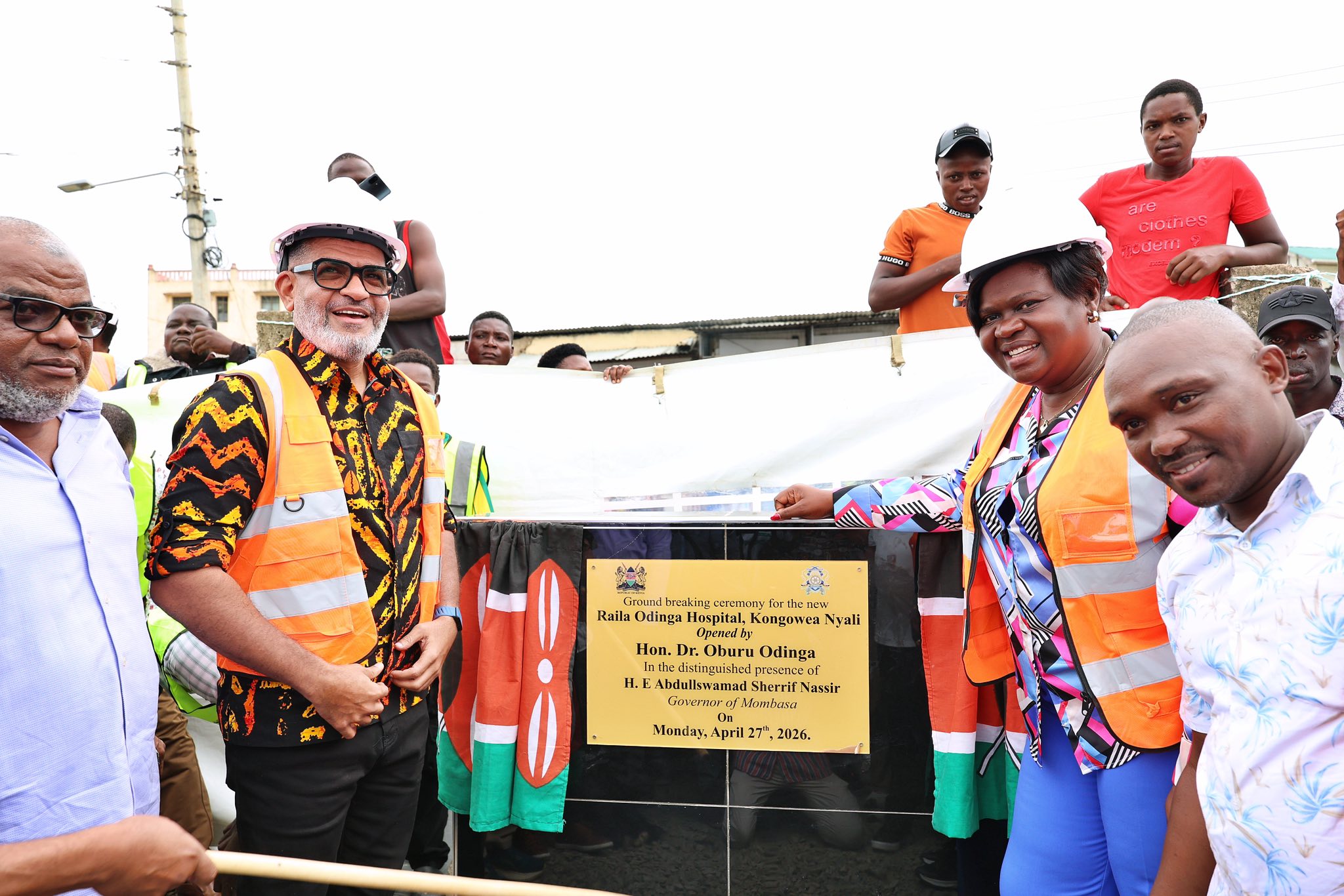 Governor Abdulswamad Nassir and ODM Chairperson Gladys Wanga at the Kongowea Level 4 Hospital Mombasa groundbreaking ceremony, April 27, 2026