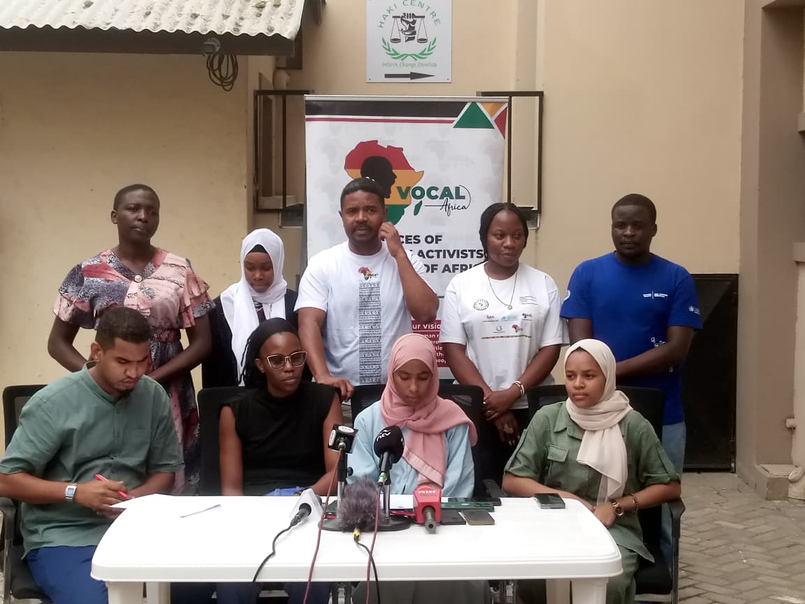 VOCAL Africa staff including Hussein Khalid and Walid Sketty at police inaction Kenya press conference in Mombasa