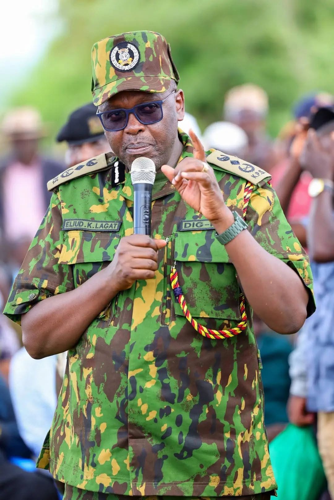 DIG Eliud Lagat June 25 protests Kenya 2026 — Deputy Inspector General addresses crowd in Mombasa in camouflage uniform