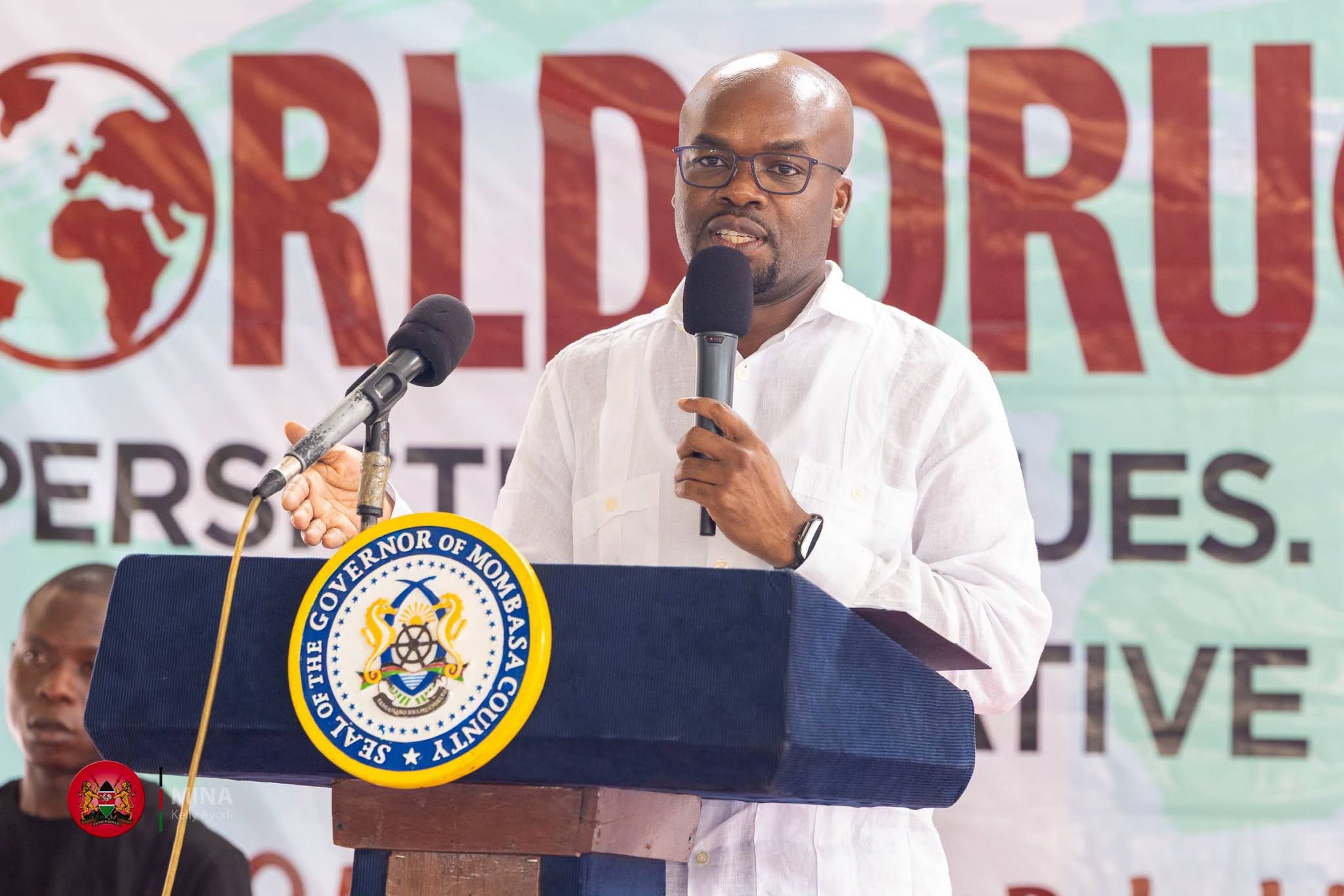 Mombasa drug abuse 2026 — Principal Secretary for Internal Security Dr. Raymond Omollo speaks at the World Drug Day event at Miritini Treatment and Rehabilitation Centre