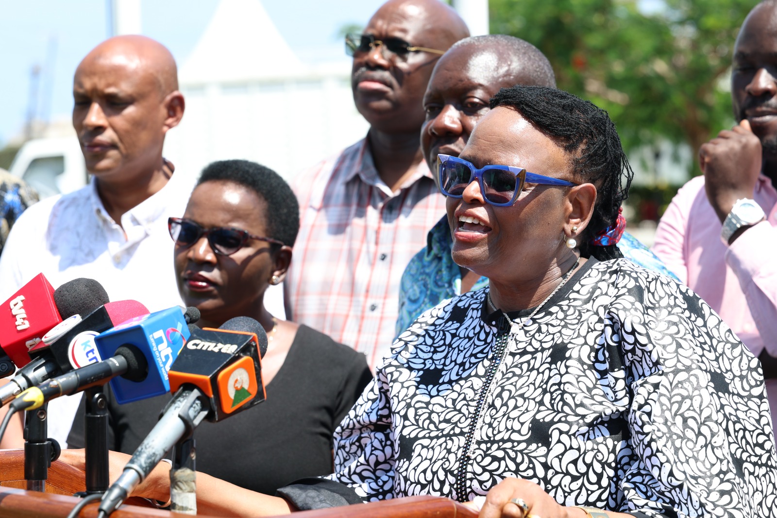 Chief Justice Martha Koome speaks to journalists in Mombasa after the 38th National Council on the Administration of Justice meeting.